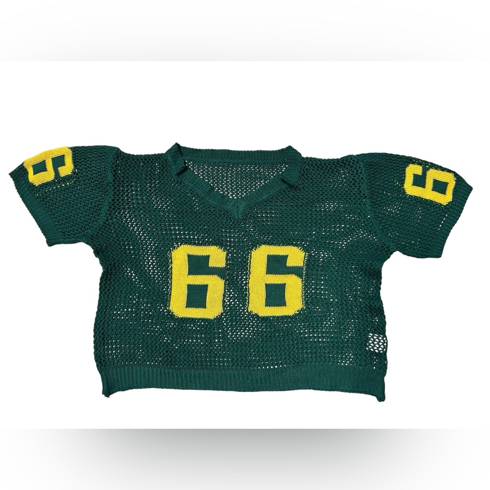 Green & Yellow Mesh Football Jersey Knit Top - Women’s Size Medium